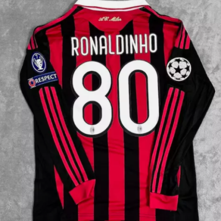 Shirt Ac Milan 2009-10 Home RONALDINHO #80 Champions League Men's Long Sleeve