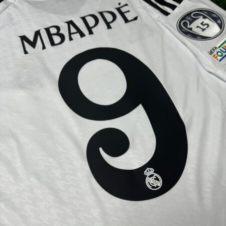 Shirt Real Madrid 24-25 Home Mbappé #9 Champions League Men's Long Sleeve