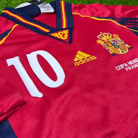 Shirt Spain 1998 Home Raul #10 With World Cup Men's Soccer Football