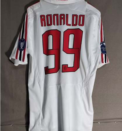 Shirt Ac Milan 2007/08 Away Ronaldo #99 White With UCL Men’s Retro Soccer Football