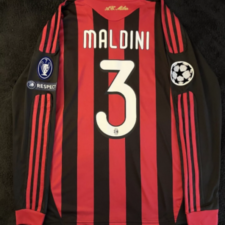 Shirt Ac Milan 2009-10 Home Maldini #3 Champions League Men's Long Sleeve