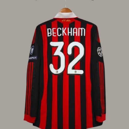 Shirt Ac Milan 2009-10 Home Beckham #32 Champions League Men's Long-Sleeve