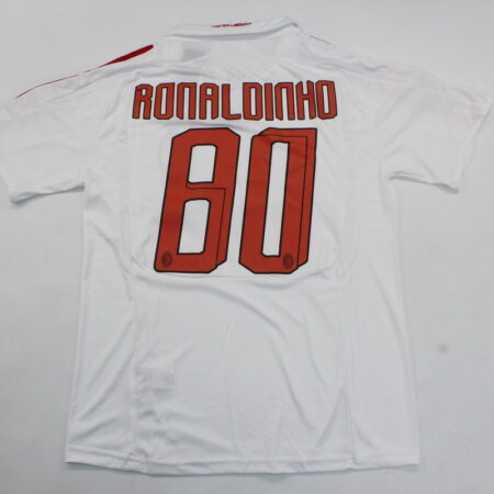 Shirt Ac Milan 2007/08 Away RONALDINHO #80 White With UCL Men’s Retro Soccer Football