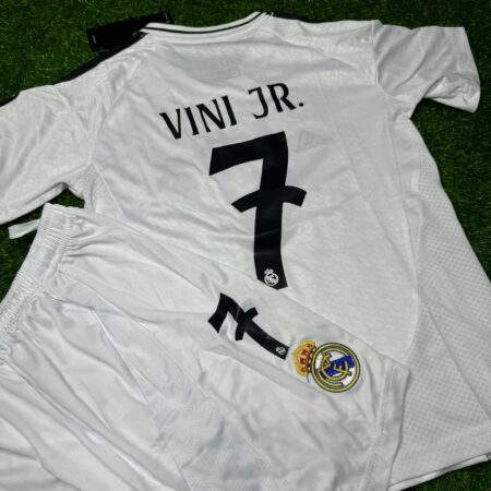 Shirt Real Madrid 24-25 Home Kids Vini Jr. #7 Champions League Football