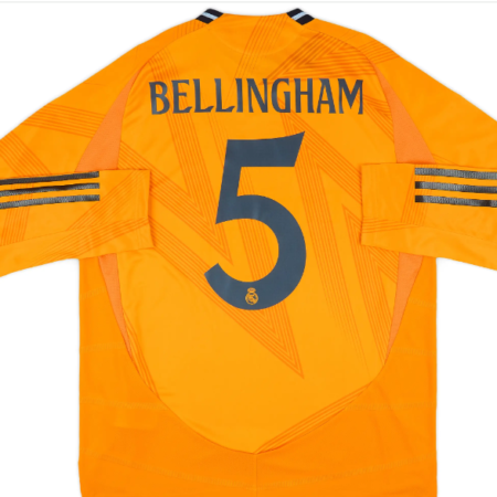 Shirt Real Madrid 2024-25 Away Bellingham #5 Long–Sleeve Orange Men's