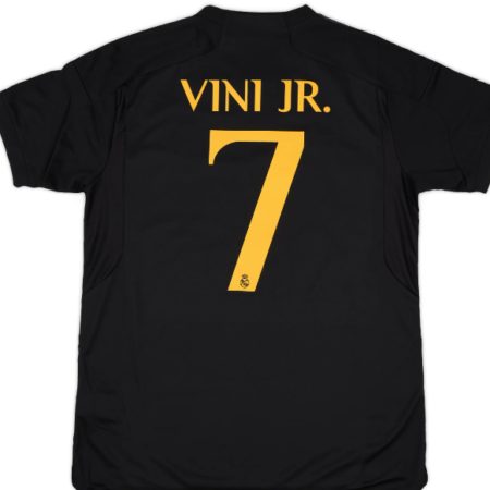 Shirt Real Madrid 23-24 Third Vini Jr #7 Black Champions League Men's