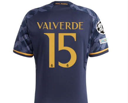 Shirt Real Madrid 2023-24 Away Valverde #15 Champions League Black Grey Football