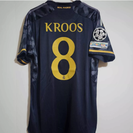 Shirt Real Madrid 2023-24 Away Kroos #8 Champions League Black Grey Football