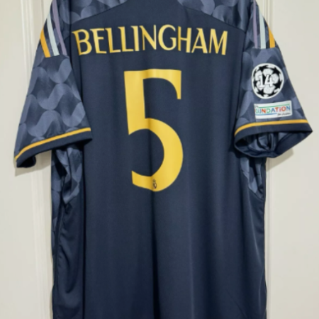 Shirt Real Madrid 2023-24 Away Bellingham #5 Champions League Black Grey Football