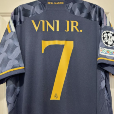 Shirt Real Madrid 2023-24 Away vini jr #7 Champions League Black Grey Football