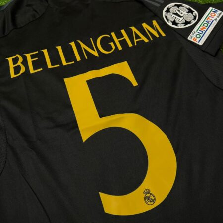 Shirt Real Madrid 23-24 Third Black Bellingham #5 Champions League Men's