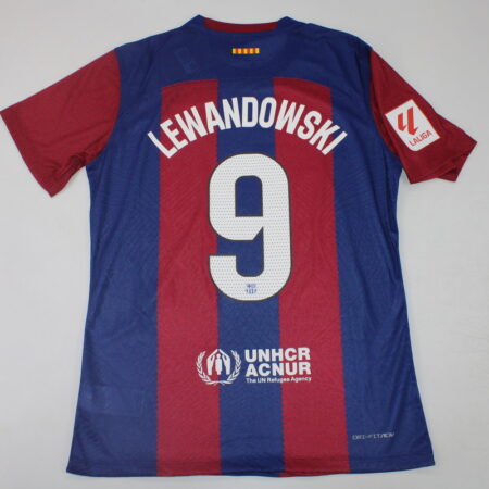 Shirt Fc Barcelona 2023-24 Home Lewandowski #9 League Patcn Men's Football